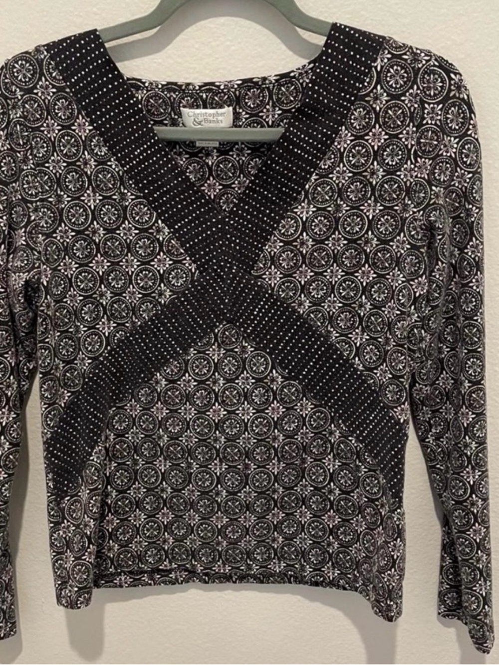 VTG Y2K Babydoll Cotton Long Sleeve Top Black Whimsigoth Floral Geometric Sz M
